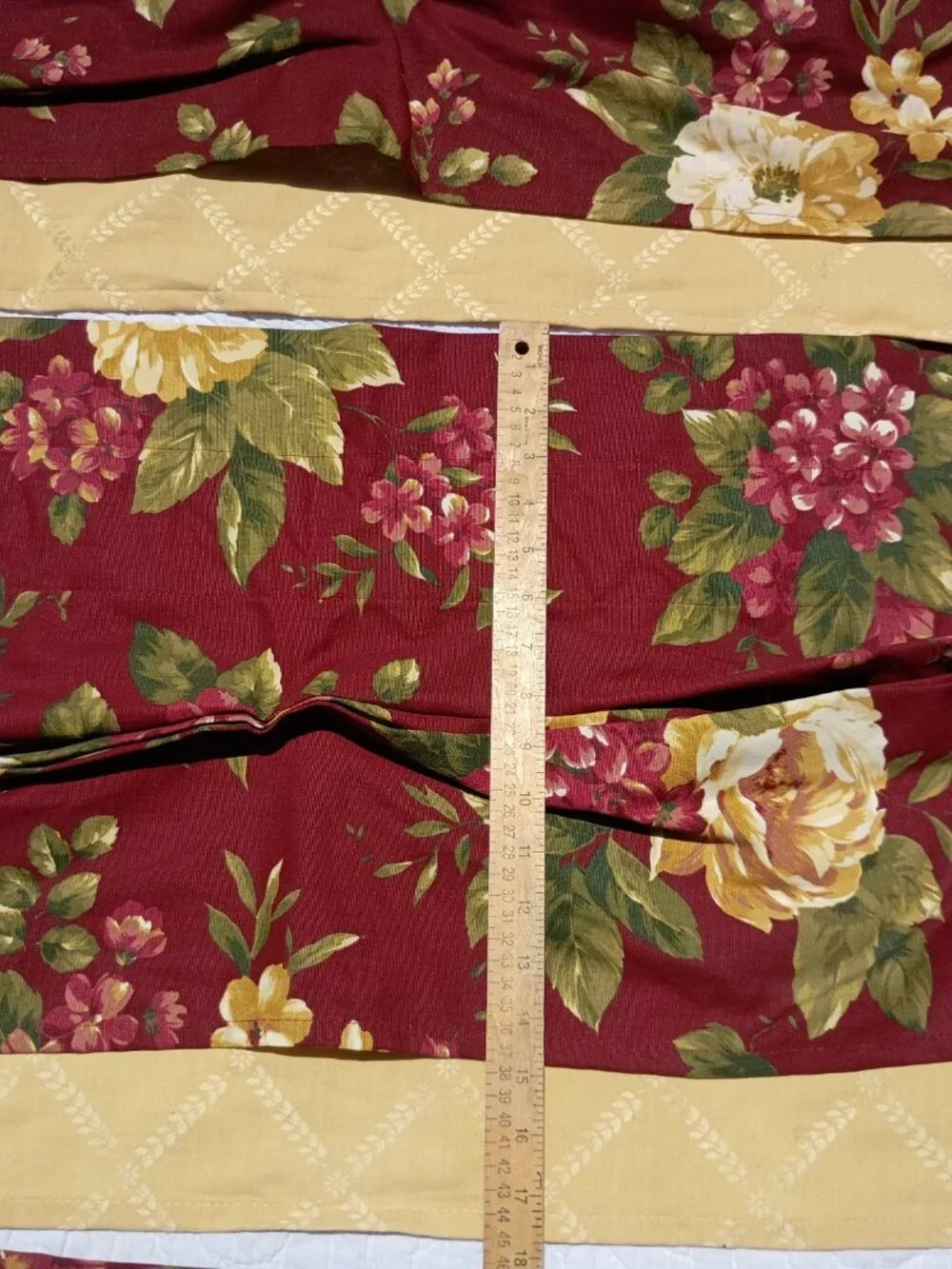 SET OF 3 Vintage Waverly Floral Manor Curtain Valances Dark Red Yellow Layered